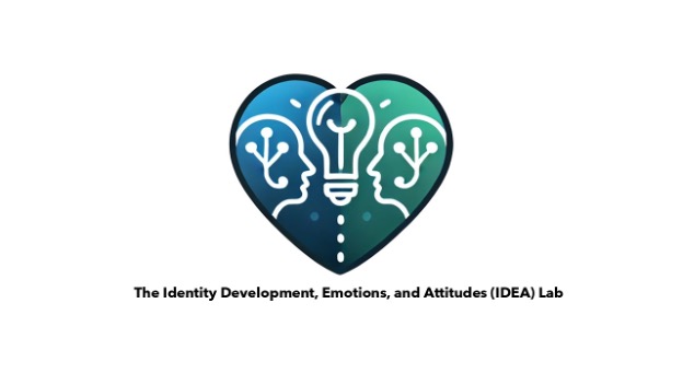 Blue and green heart graphic, The Identity Development, Emotions, and Attitudes (IDEA) Lab